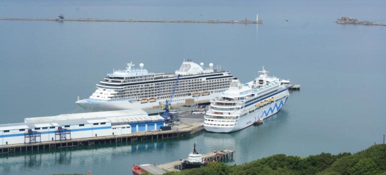 AIDAura and Seven Seas Explorer, Portland Port,12 June 2019 © Portland Port