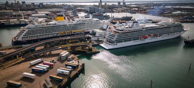 Saga and Viking ships at Portsmouth International Port. Courtesy Martin Davies/Portsmouth International Port