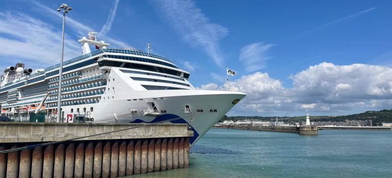 Coral Princess arrives in Dover for inaugural call before world cruise (Image at LateCruiseNews.com - July 2023)